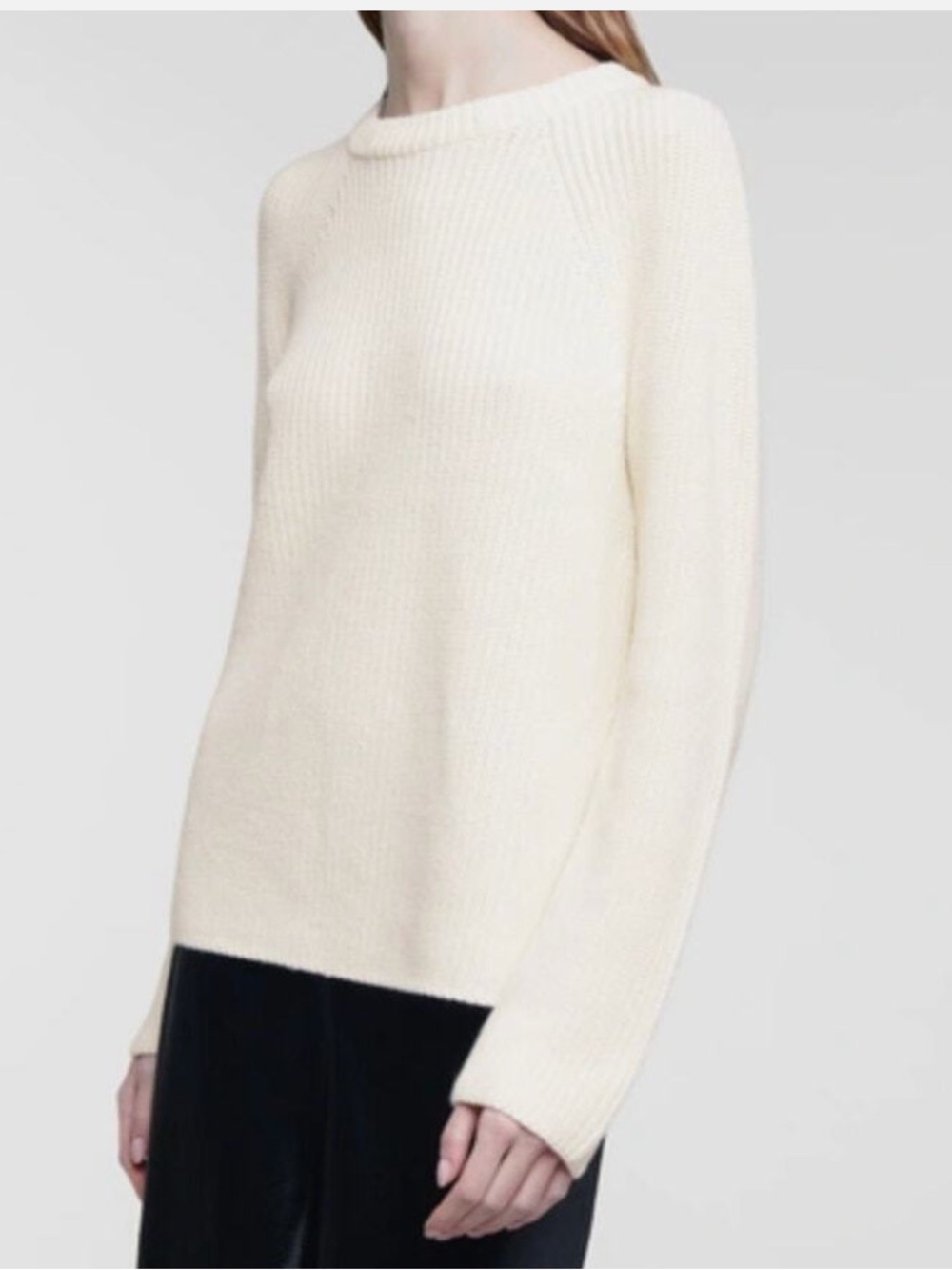 Vince Ribbed Raglan Crew Cotton Cashmere Blend Sweater Size XL Cream Boxy Cozy